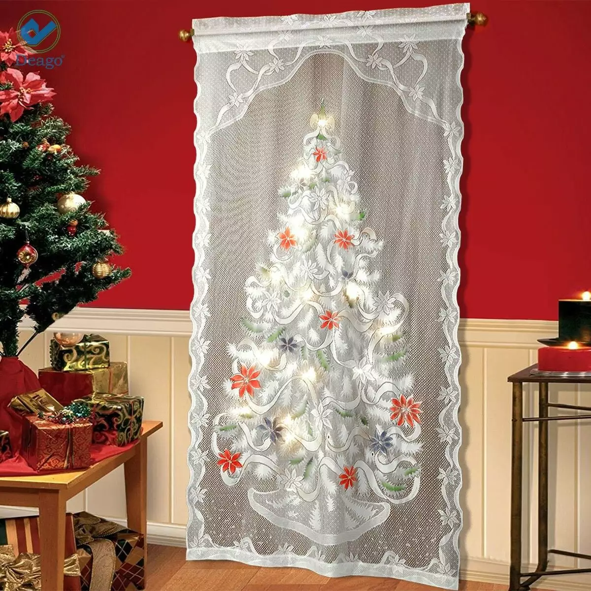 Deago Lighted Christmas Tree Curtain Panel For Christmas Party Walls Door Home Decorations. 40 W x 84 L