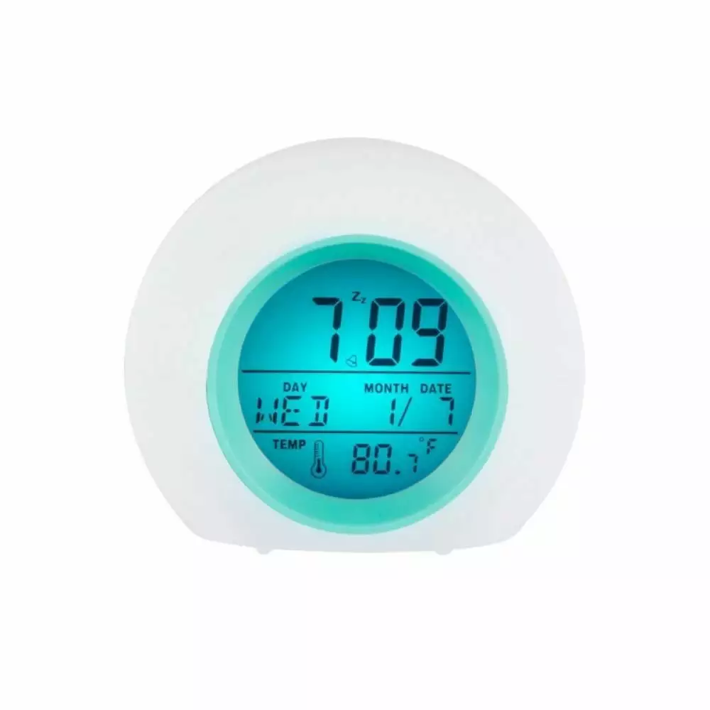 SLPUSH LED Digital kids Clock Changing Light with Indoor Temperature Calendar.Wake Up Light.Battery clock.Desktop Electronic Table