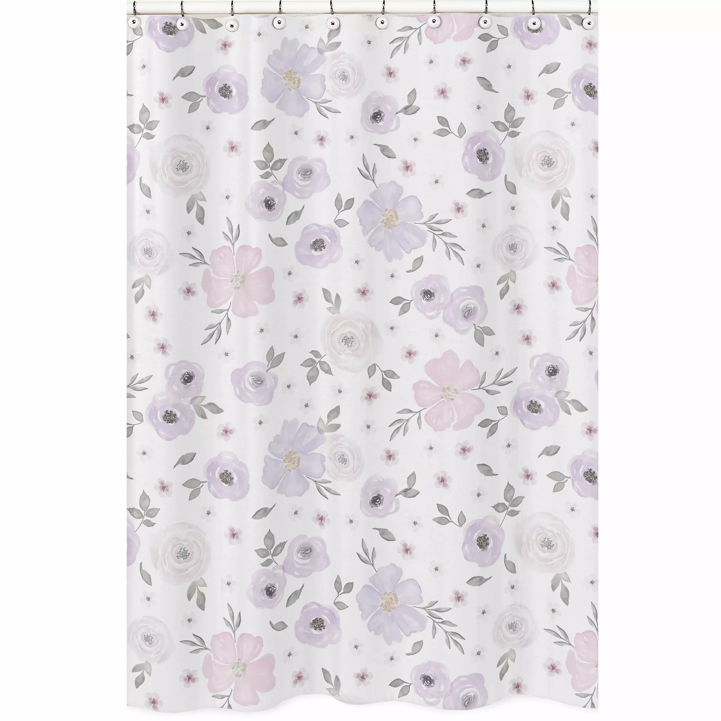 Lavender Purple. Pink. Grey and White Bathroom Fabric Bath Shower Curtain for Watercolor Floral Collection by Sweet Jojo Designs - Rose Flower