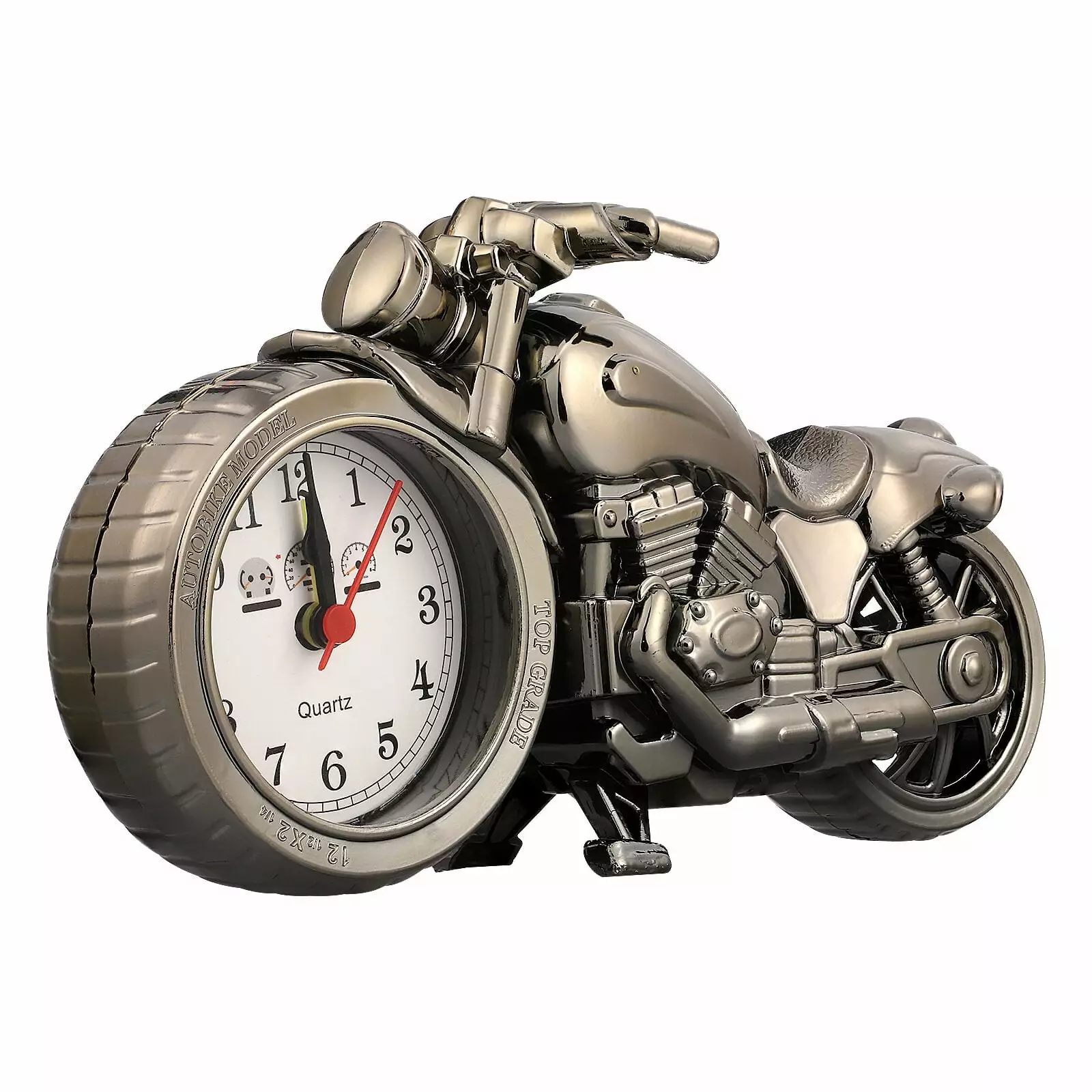 Hemoton Motorbike Shape Clock Children Alarm Clock Desktop Clock Ornament for Home Office Dorm (Random Wheel Color)