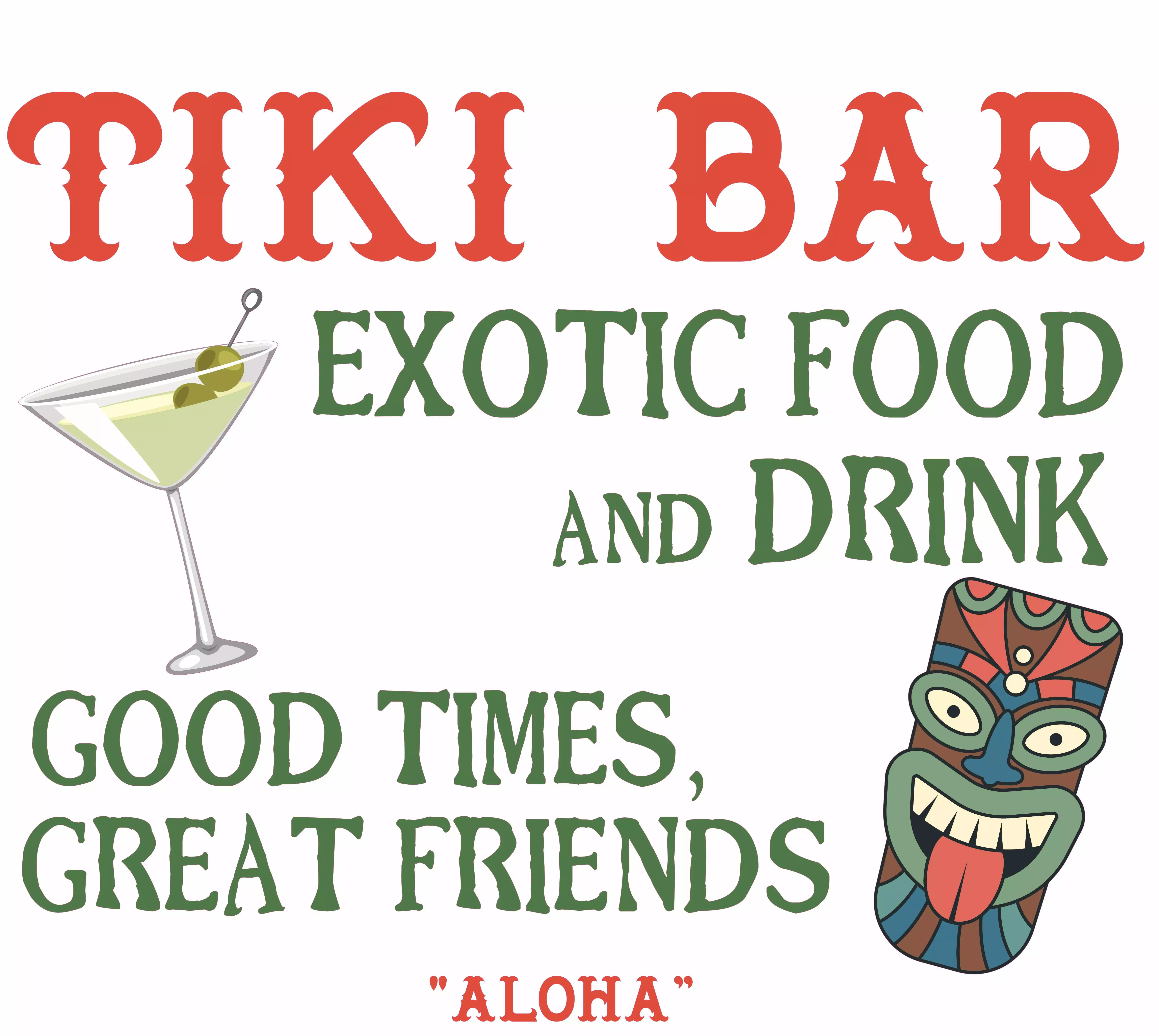 Vinyl Tiki Statue Decor Home Art Wall Decal Quotes | Tiki Bar Exotic Food And Drink Good Times Great Friends Aloha - 19 x 28 Removable Polynesian Culture Design Adhesive Decoration Sticker