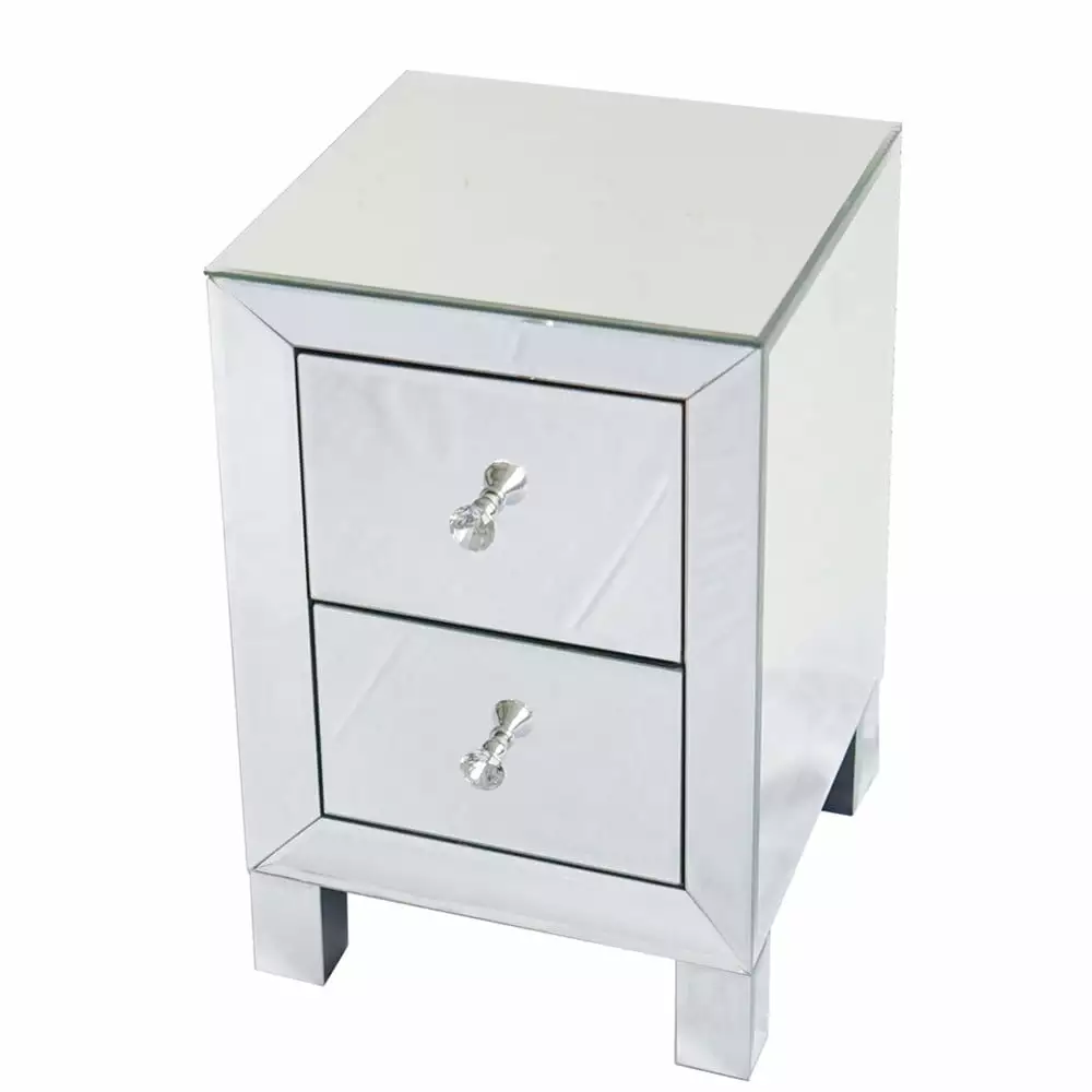 Bluethy Mirror Two Drawer Bedside Table Silver