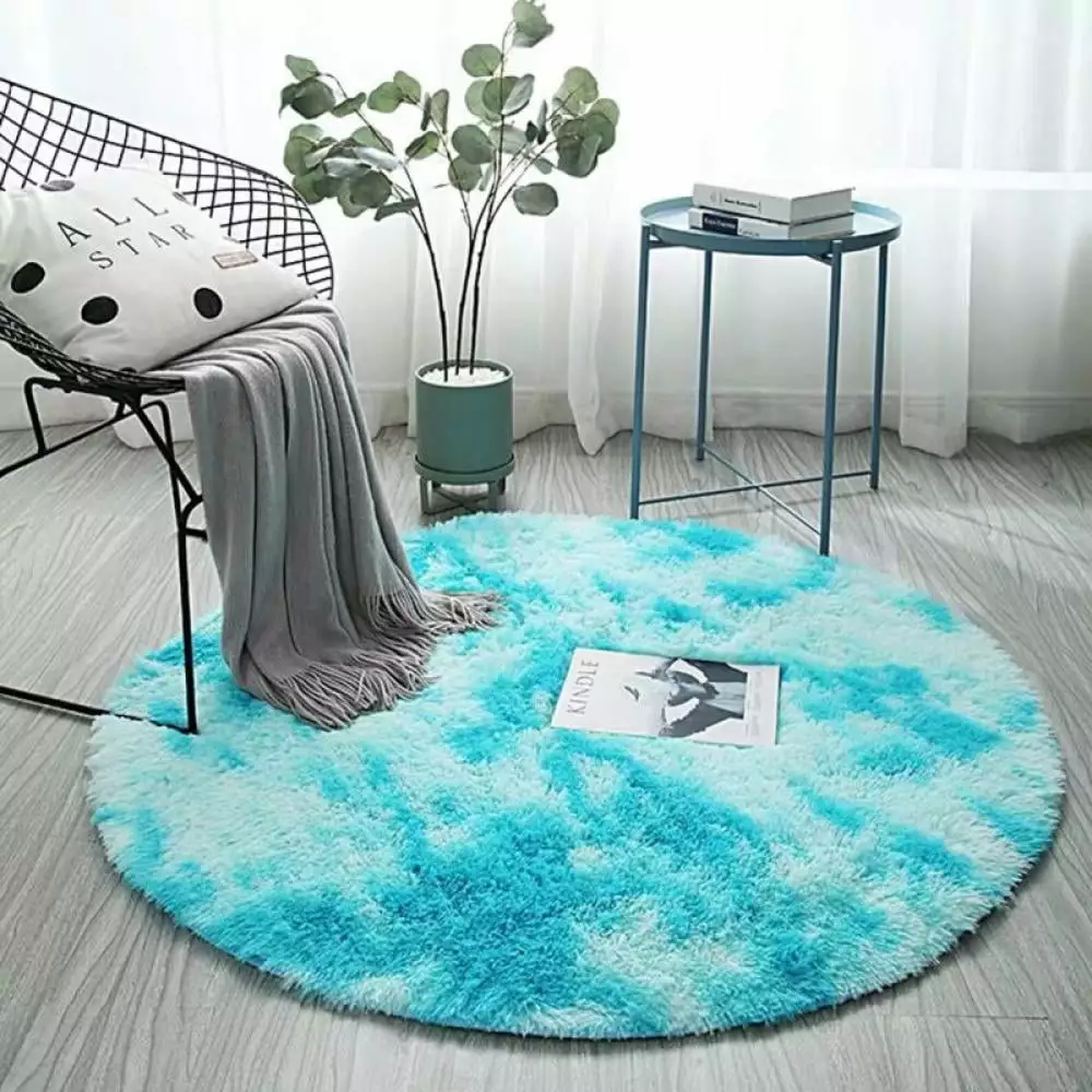 Fluffy Round Area Rug Washable Non-slip Plush Carpet Mat For Home Living Room Bedroom w/ 5 Colors