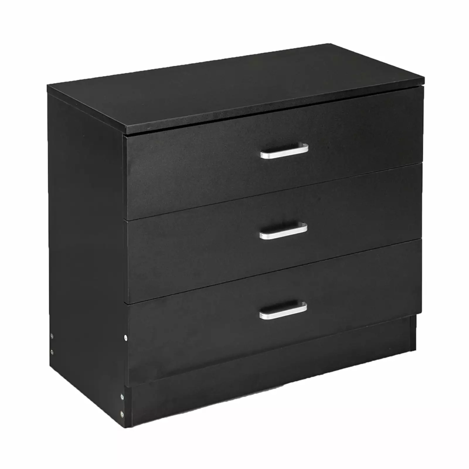 Black Chest of Drawer with 3 Sliding Drawers. File Cabinet with Metal Handle. Bedside Nightstand Table Bedroom Furniture