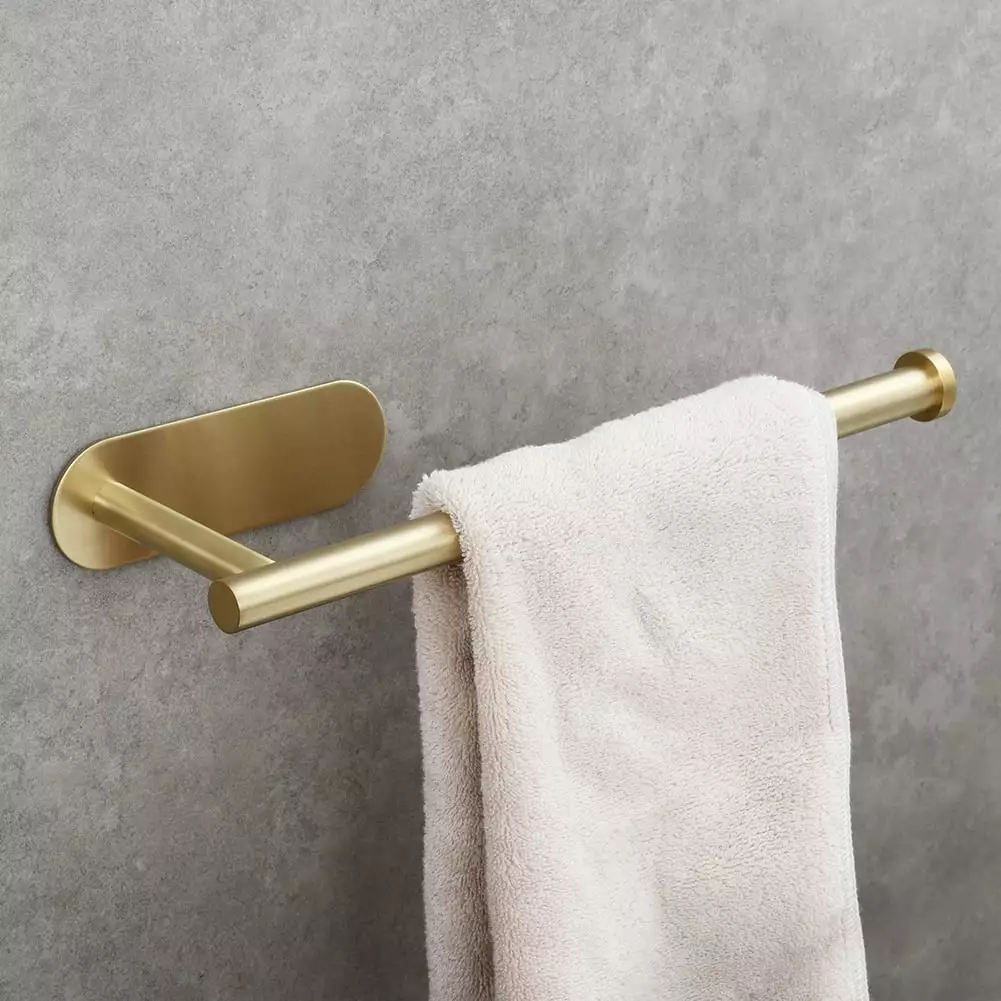 Veryke Stainless Steel Towel Rack and Extended Toilet Paper Holder. Wall Mount Brushed Gold