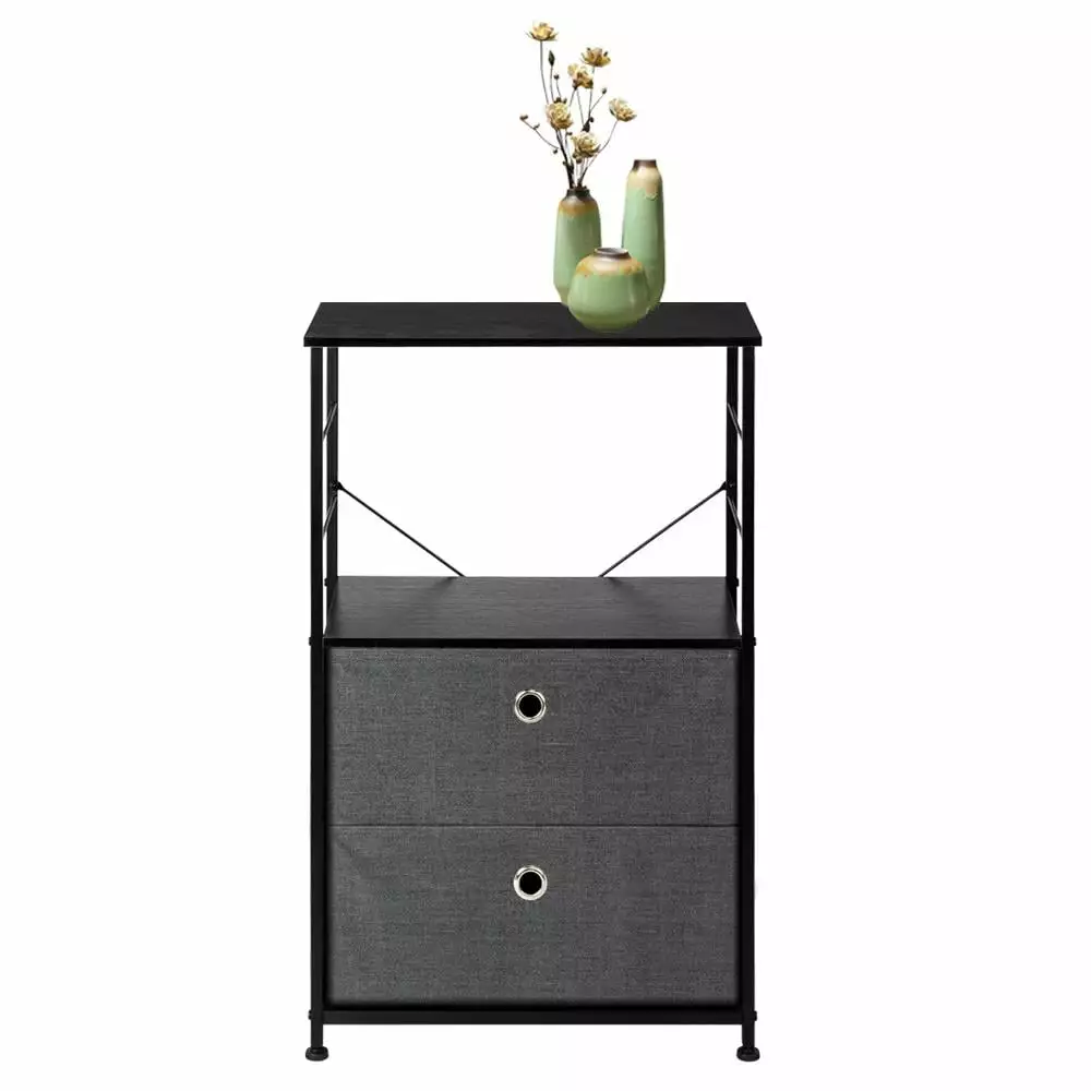 Ktaxon Nightstand 2-Drawer Shelf Storage - Bedside Furniture.Gray/Linen/Brown