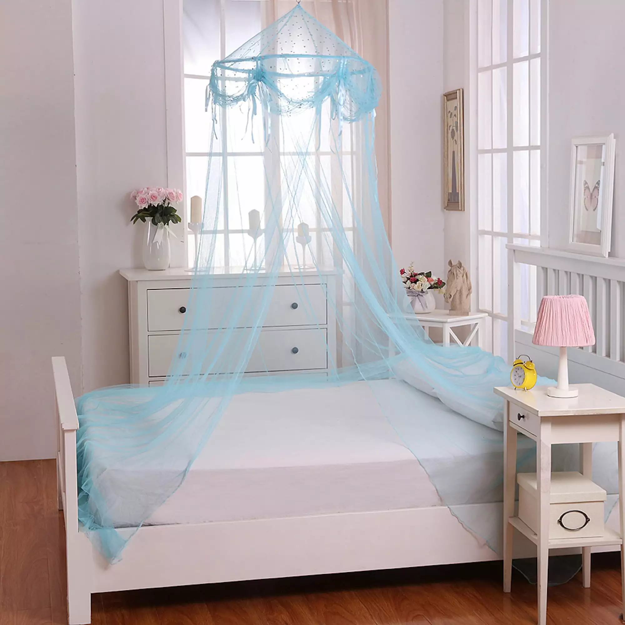 Kids Buttons and Bows Collapsible Hoop Sheer Mosquito Net Bed Canopy