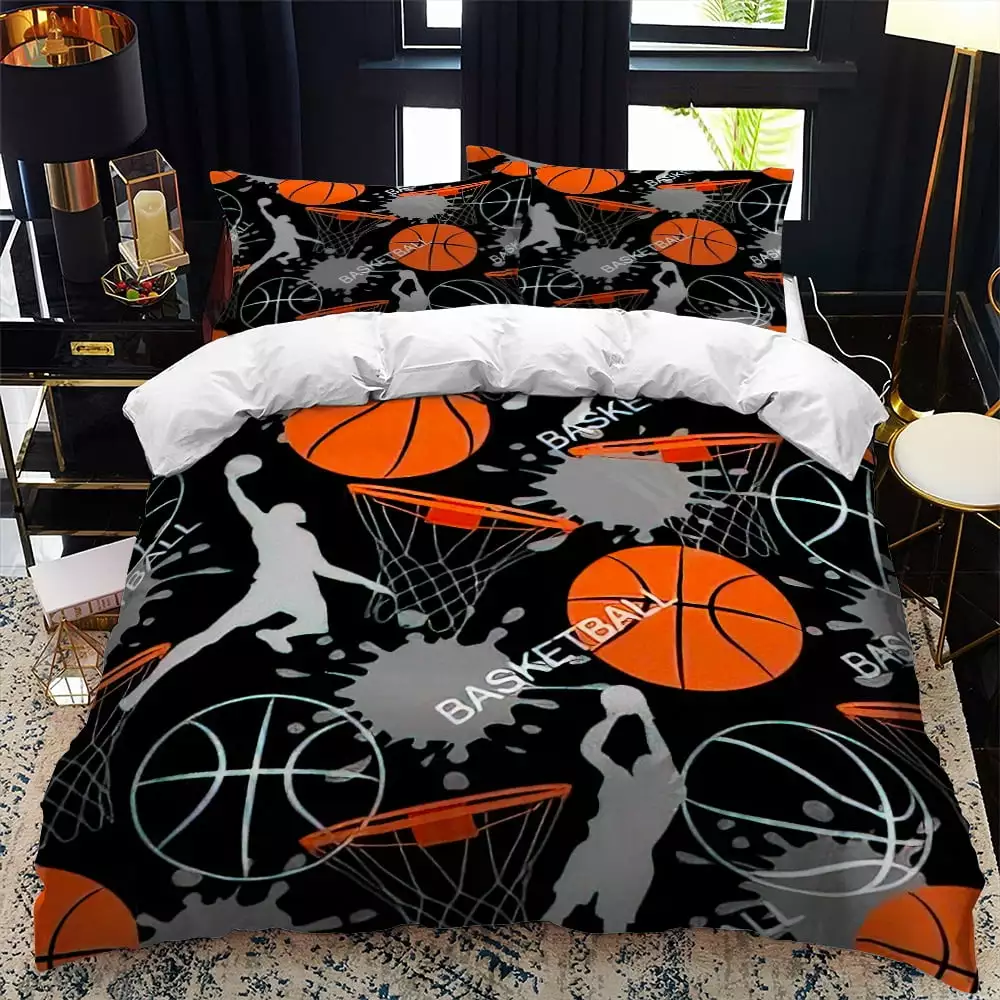 Rugby basketball Comforter Cover Sports Theme American Football Bedding Set Ball Games Duvet Cover for Boys Girls Children Soft Microfiber Bedspread Cover for Bedroomroom