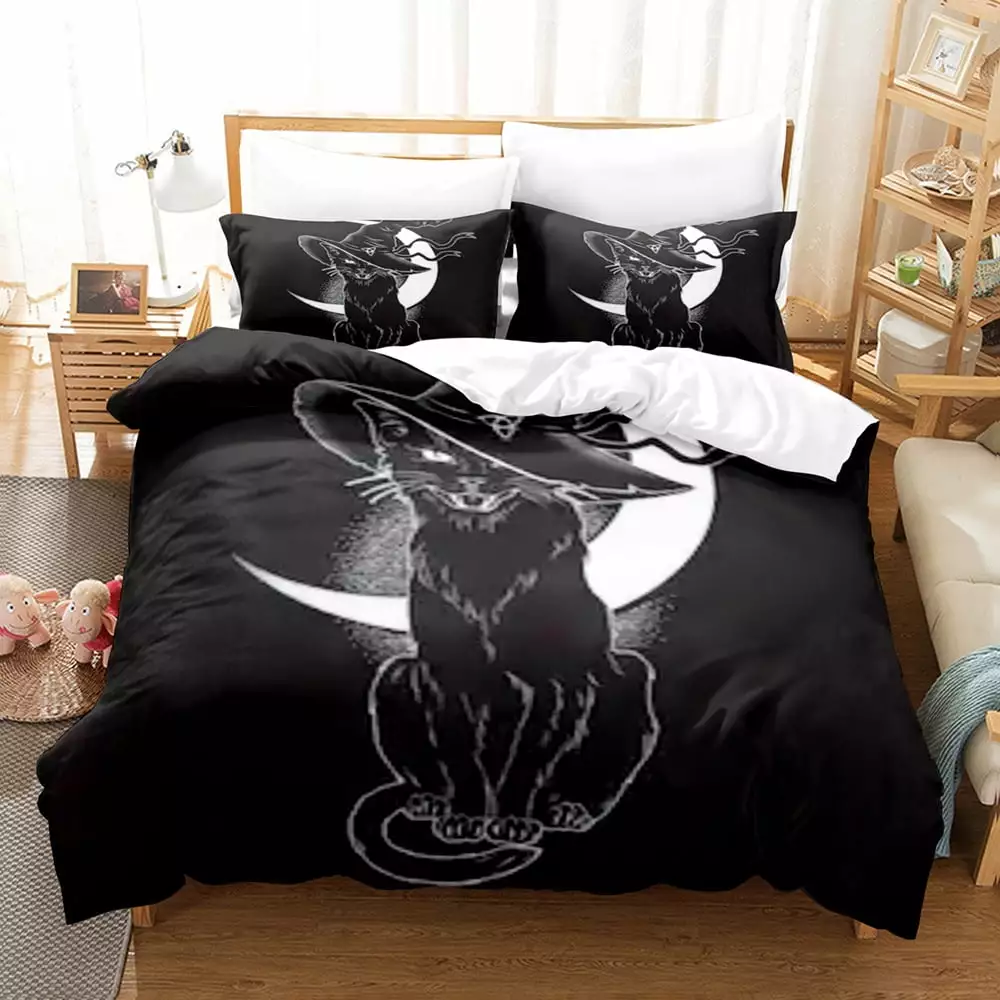 Cute Cat Duvet Cover Twin Teen Boy Bedding Set 3 Pieces Vintage Bedsets for Twin Beds College Dorm Room Bed Sets