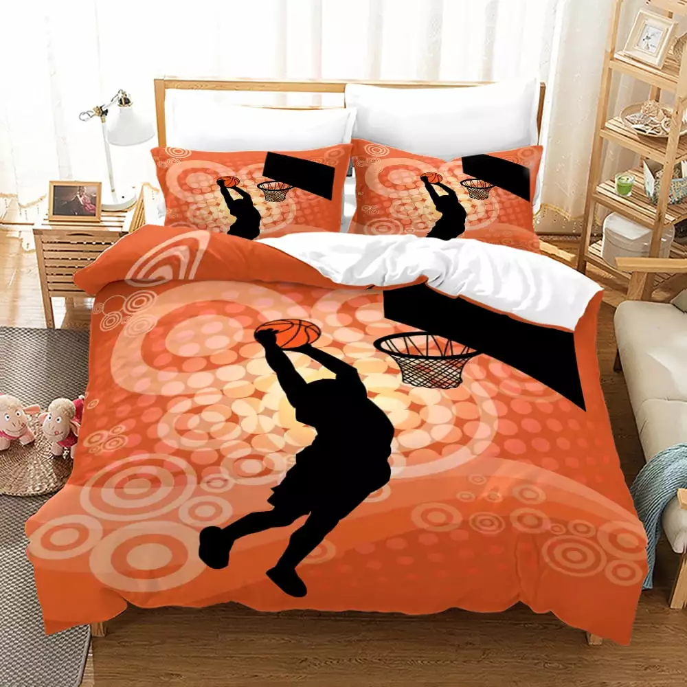 Basketball Bedding Set.3D Sports Basketball Duvet Cover Set 3 Piece Basketball Bedspread for Kids