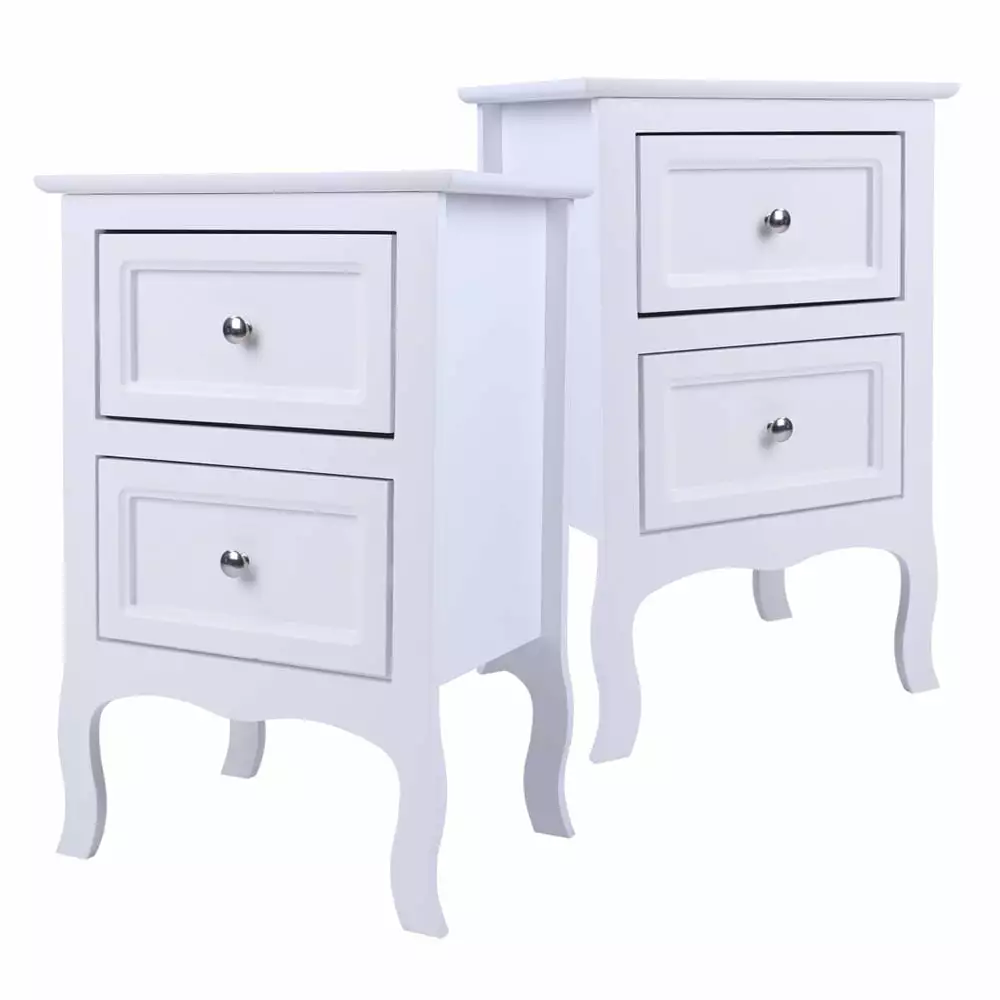 Lomubue 2pcs Country Style Two-Tier Night Tables Large Size White