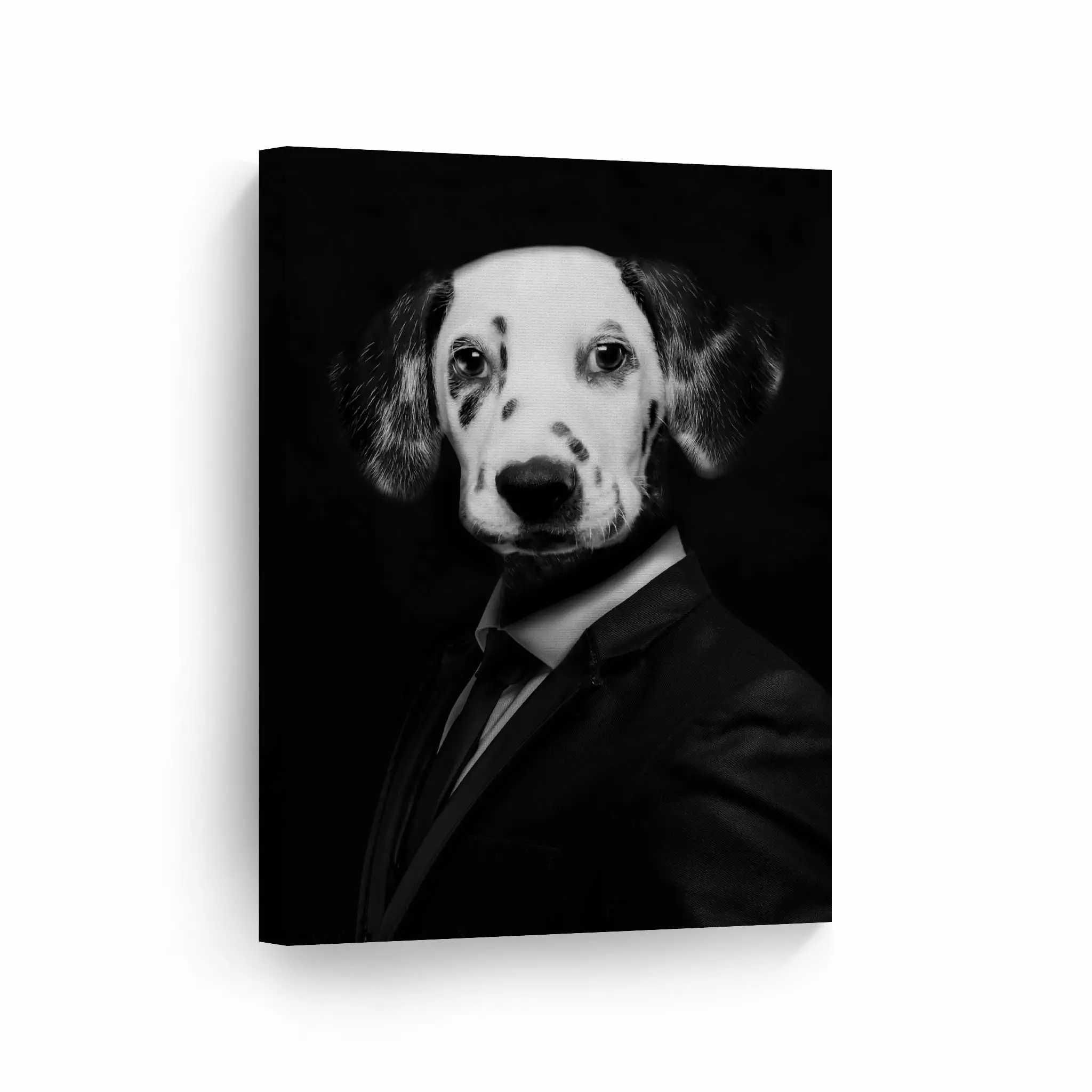 Smile Art Design Black and White Portrait of Dalmatian Dog with Suit Animal Canvas Wall Art Print Pet Owner Dog Lover Mom Dad Gift Living Room Bedroom Kids Baby Nursery Decor - 40x30