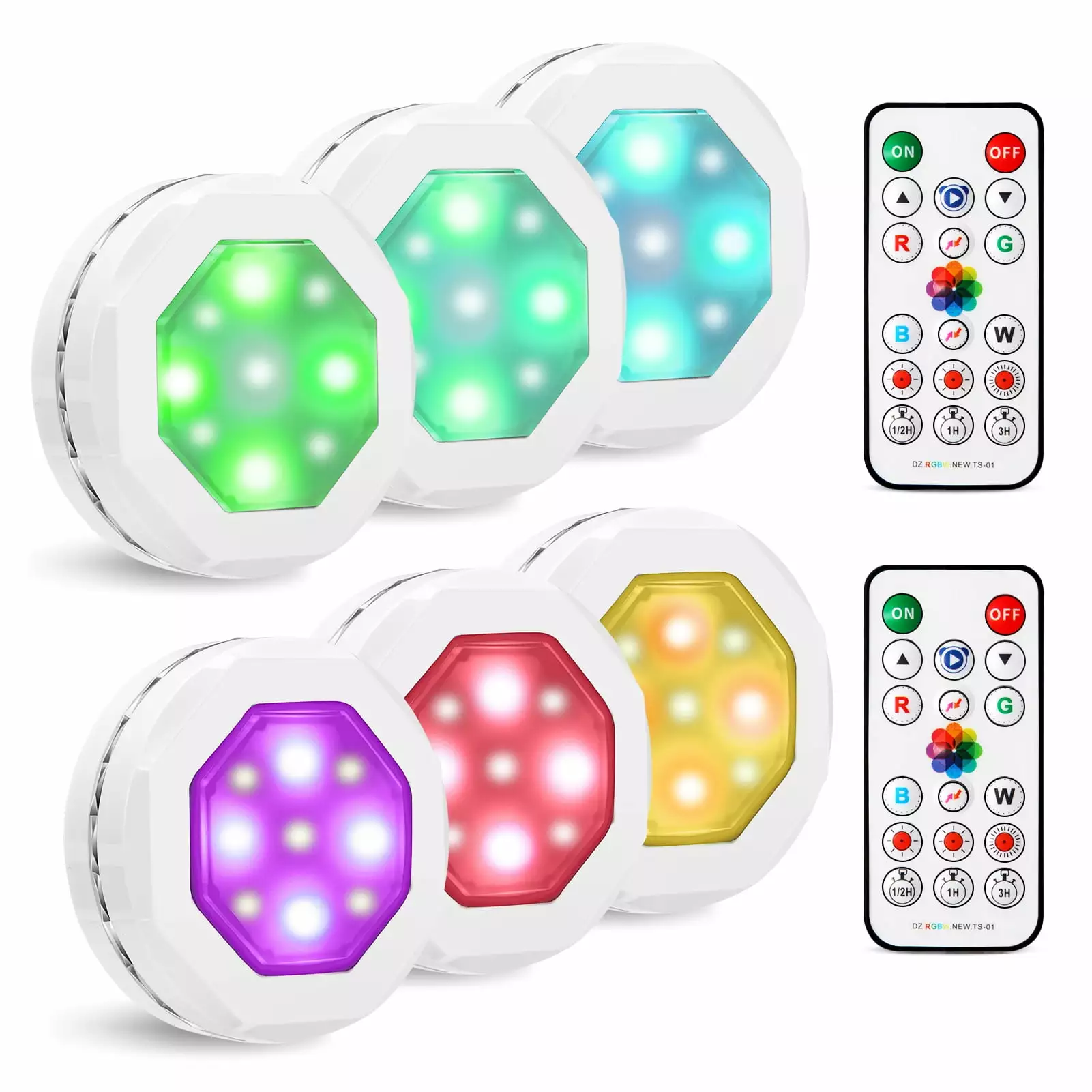 Simzone LED Light RGB Color Changing Lights Dimmable.Remote Control LED Lights with Timer for Kitchen Wardrobe Home Holiday Decorations. 6 Pack