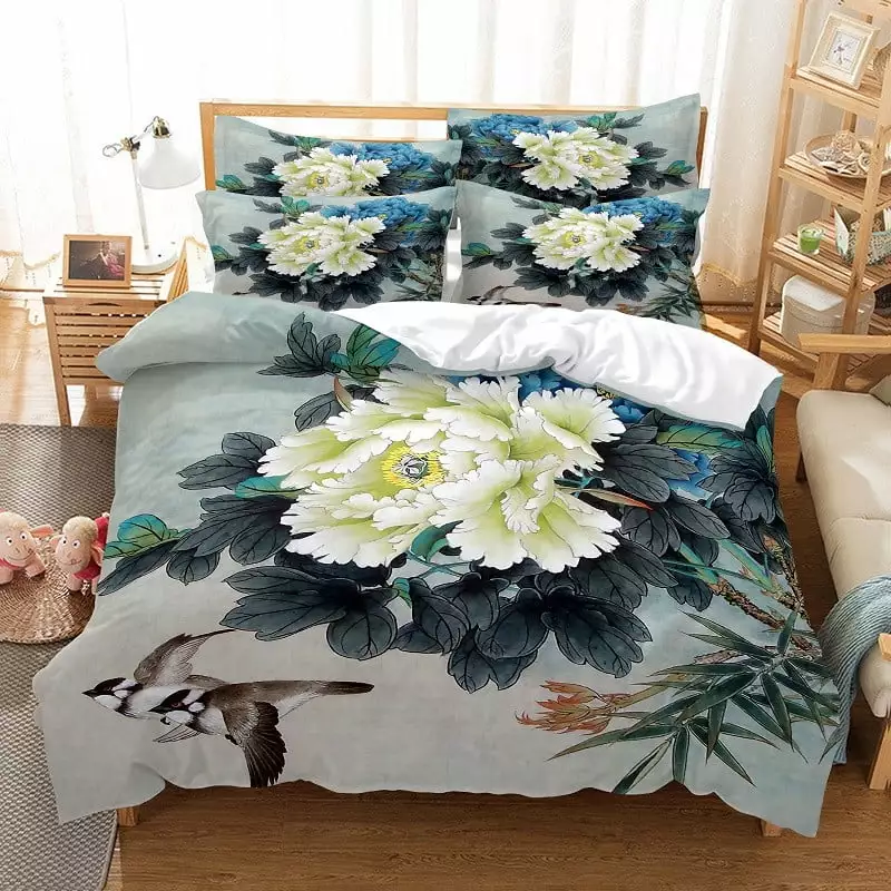 Modern Style Bed Quilt Cover for Decor. Red Rose Hot Sell Flower Printing Soft Duvet Cover Red rose/Sunflower Bed Sheets Bedding Set