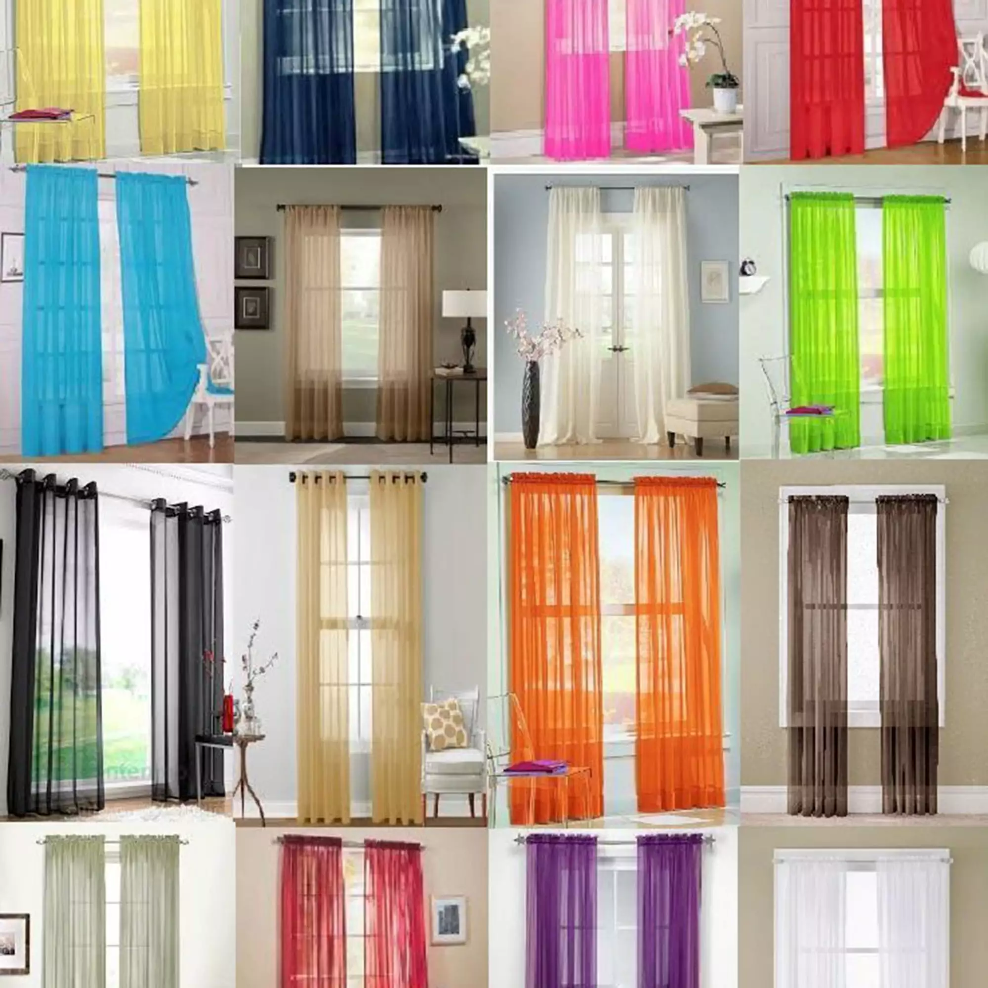 Voile Curtains Set of 2. Solid Sheer Curtain Scarf Drapes Rod Pocket Crushed Window Panels for Bedroom Living Room Kitchen