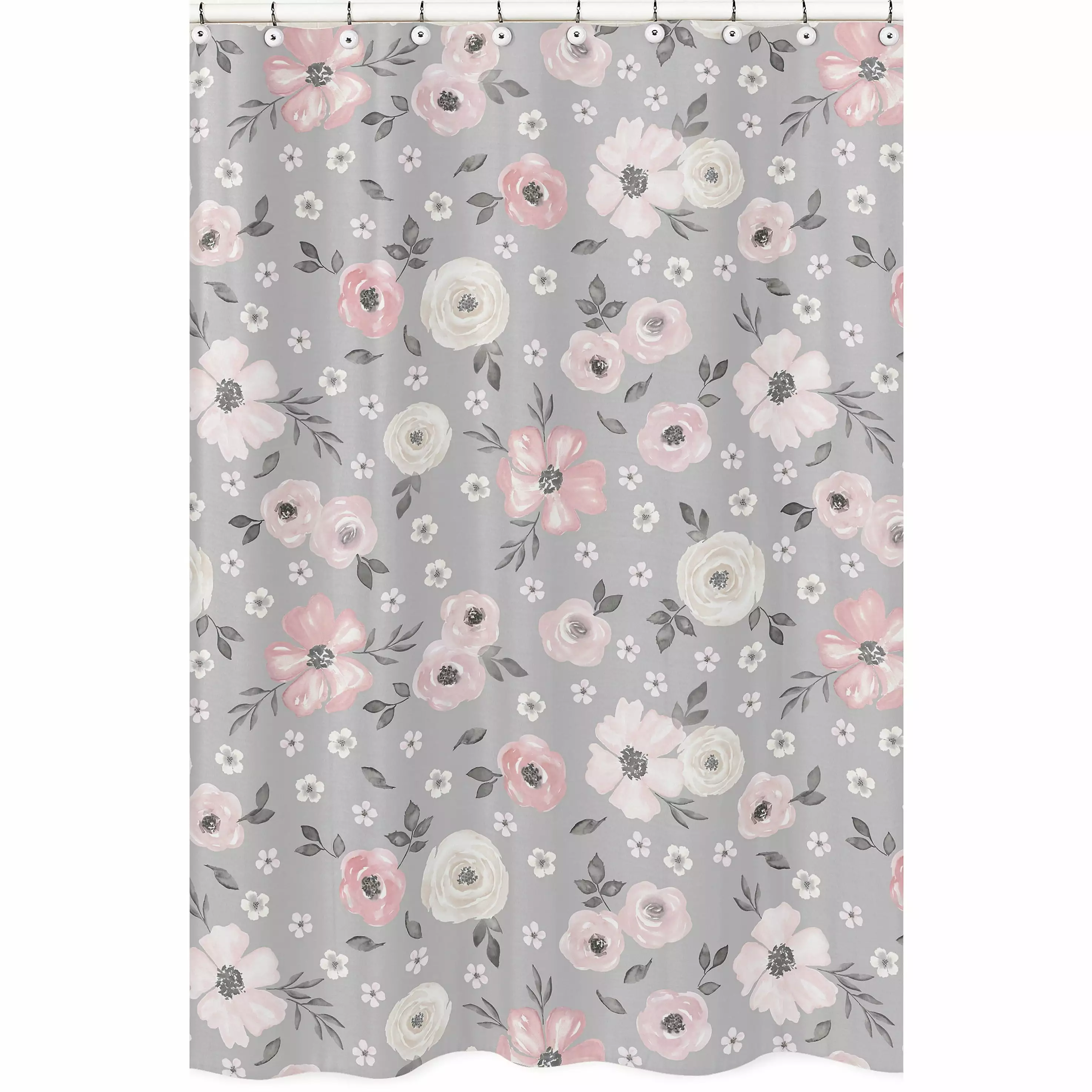 Watercolor Floral Grey Fabric Shower Curtain by Sweet Jojo Designs