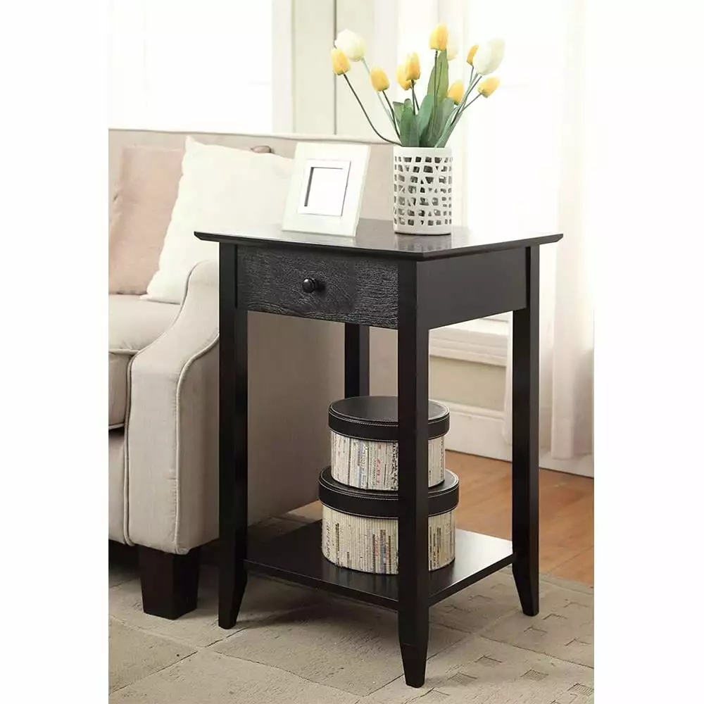 BaytoCare Wooden Night Stand with Drawer and Shelf Storage Multipurpose End Side Table Home Furniture