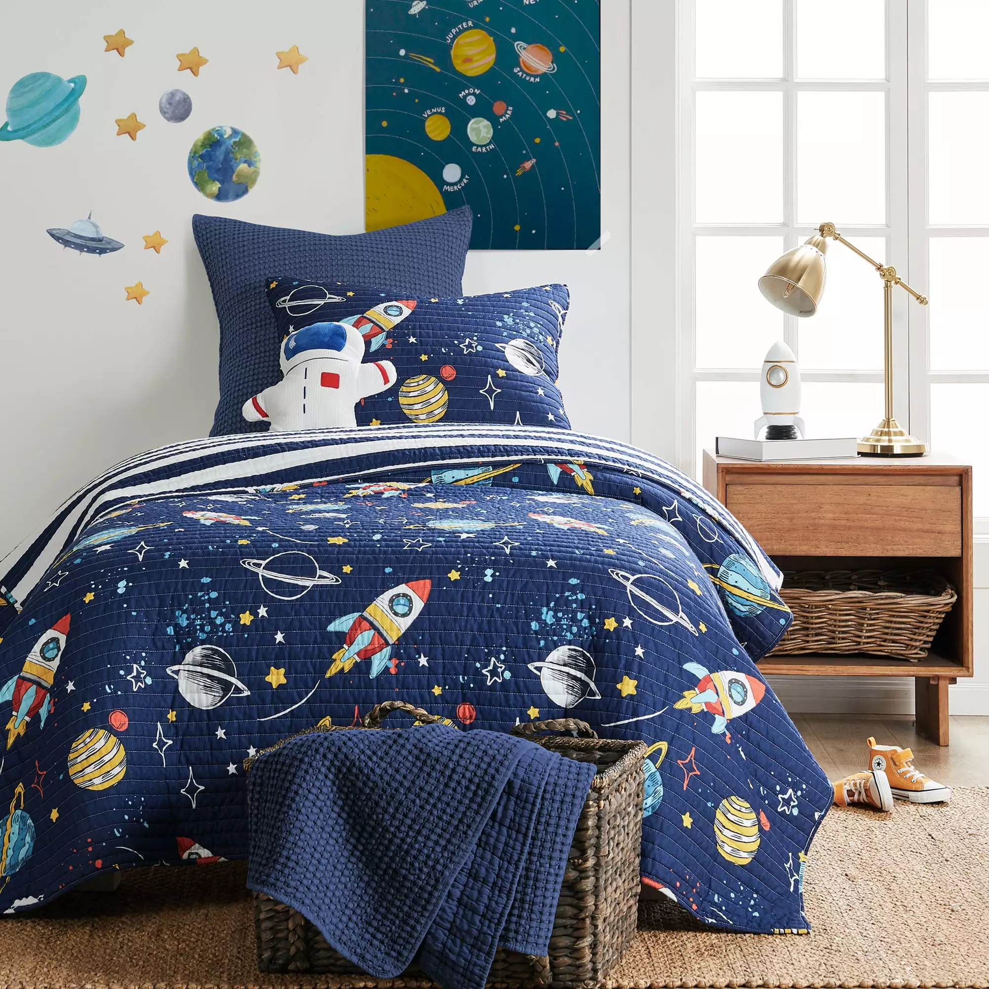 Levtex Home - Galaxy Quilt Set - Kids Twin/Twin XL Quilt and One Standard Sham - Space - Navy. Red. Yellow and White - Quilt (66x86in.) and Sham (20x26in.) - Reversible - Cotton