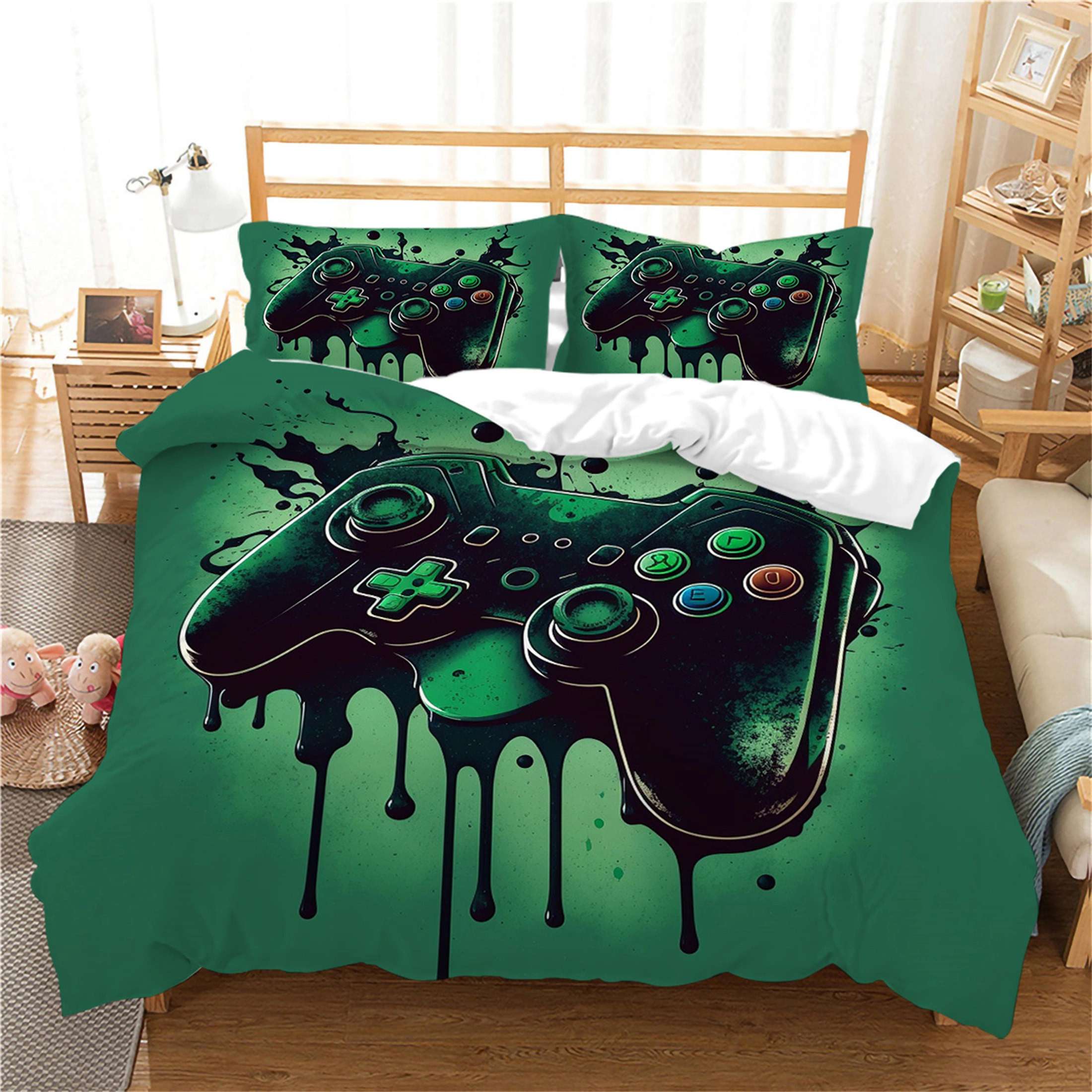 Game Handle Printing Bedding Set Duvet Covers 3D Printing Bedspread Man Woman Bedclothes Polyester Pillowcase.Twin (68x86)