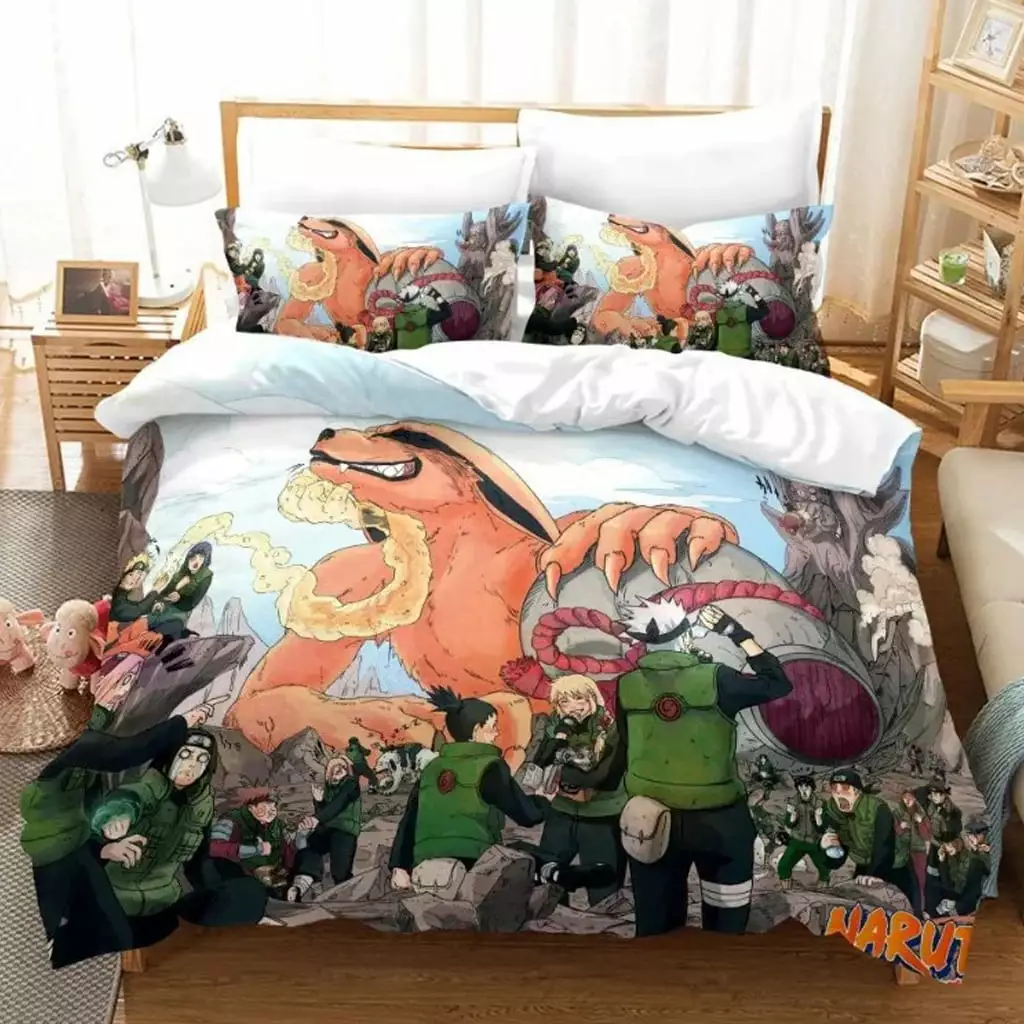 New Novelty Anime Naruto Bedding Bed Set Twin Full Queen King Size Cool Itachi Akatsuki Action Figures Cosplay 3PCS -1 Duvet Cover 2 Pillow Cases 3D Anime Comforter Cover Sets for Fans