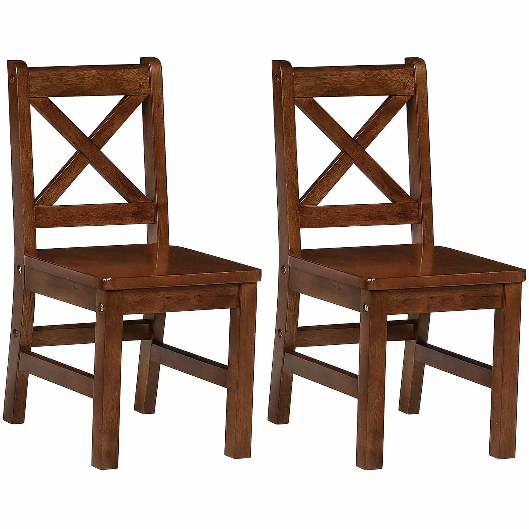 eHemco Solid Hard Wood X Back Kids Chair. Coffee. Set of 2