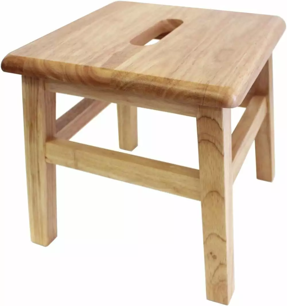 eHemco Solid Hardwood Wooden Step Stool for Adults and Kids. 12.25 Inches Height. Natural