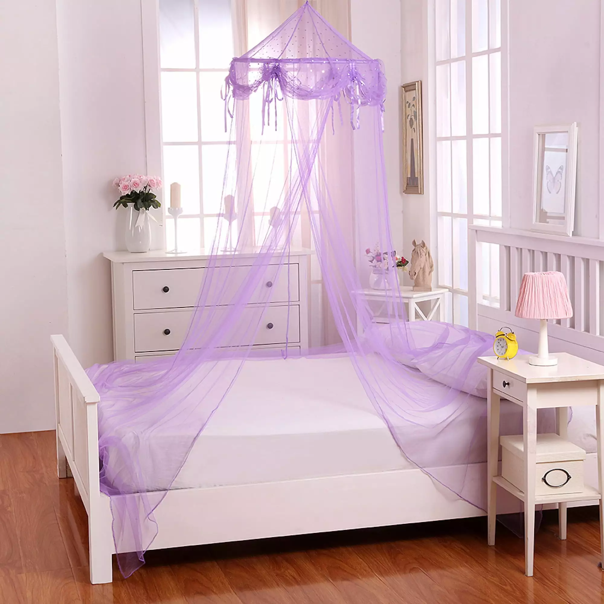 Kids Buttons and Bows Collapsible Hoop Sheer Mosquito Net Bed Canopy