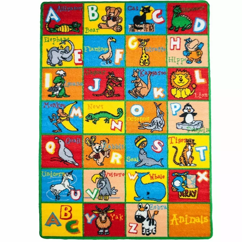 Childcraft Alphabet Friends Carpet Rectangle - Classroom Carpets 3' X 5' Children ABC Area Rug for Playroom & Nursery - Non Skid Gel Backing (39 x 56)