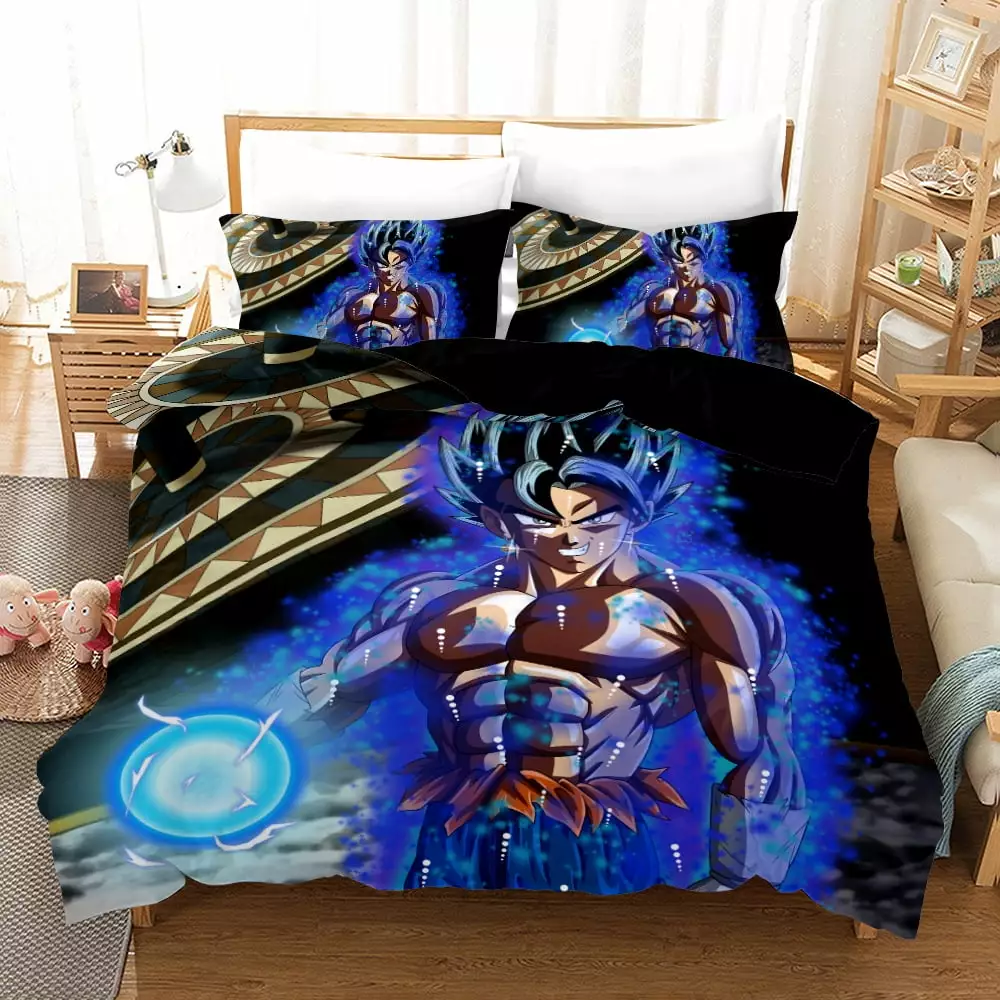 New 3D Anime Dragon Ball Z Bedding Sets Twin Size Cool Cosplay Goku Saiyan Vegeta 1 Duvet Cover & 2 Pillow Shams for Room Decor