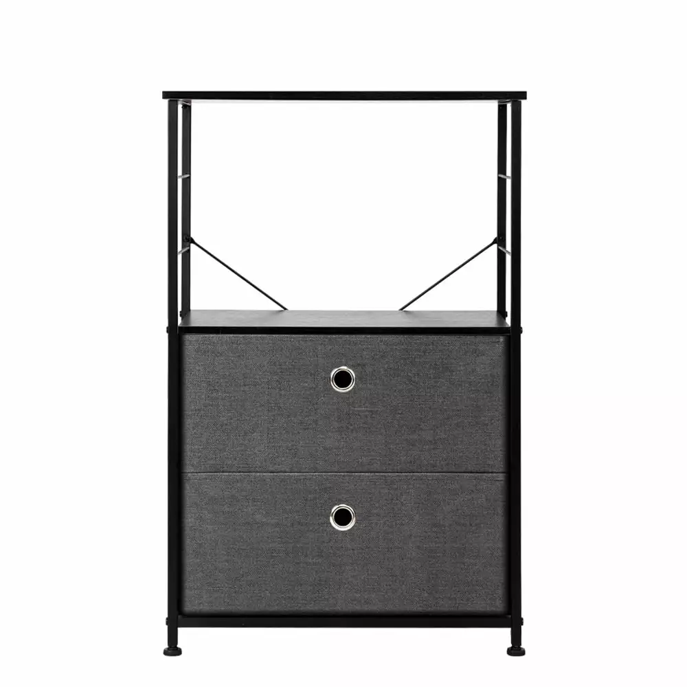 Lomubue Nightstand 2-Drawer Shelf Storage - Bedside Furniture & Accent End Table Chest For Home. Bedroom. Office. College Dorm. Steel Frame. Wood Top. Easy Pull Fabric Bins. Grey