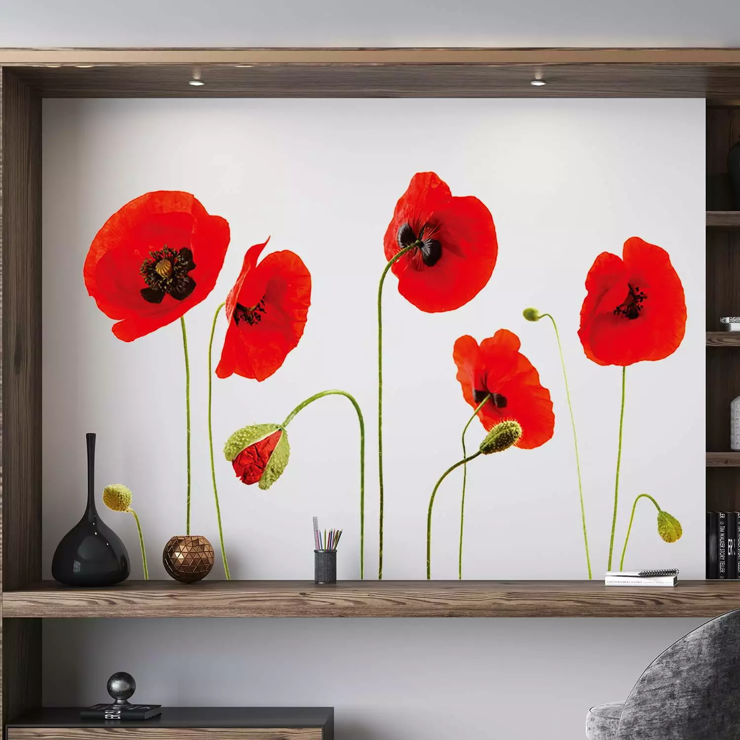 Walplus Red Poppy Flowers Peel and Stick Wall Decals 49.22 x 25.6