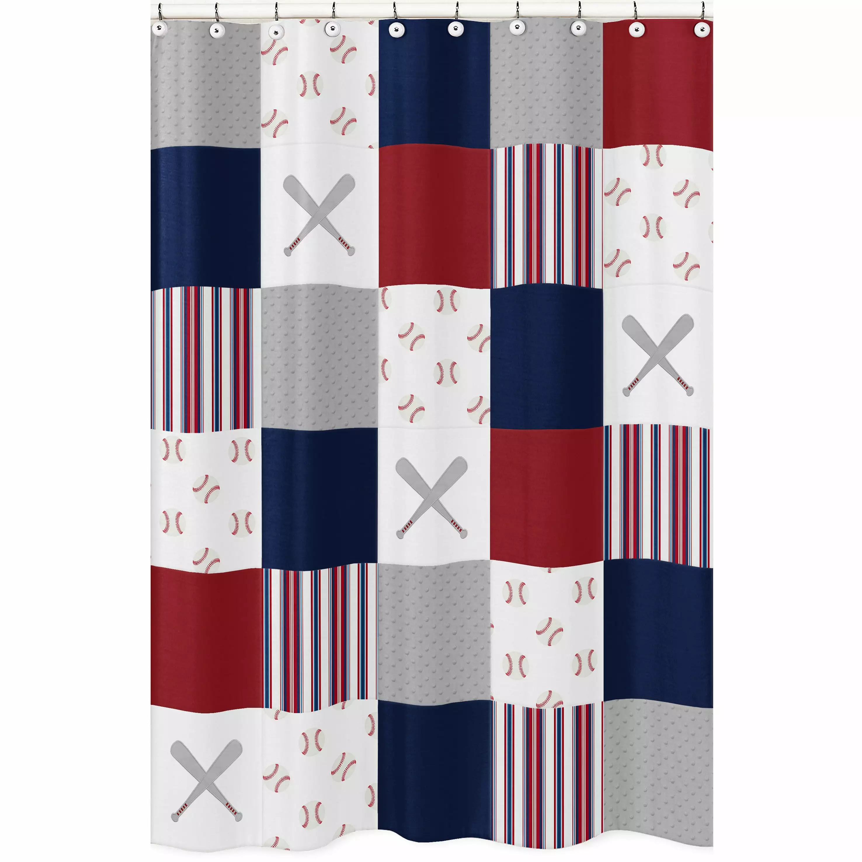 Baseball Patch Red Blue Fabric Shower Curtain by Sweet Jojo Designs