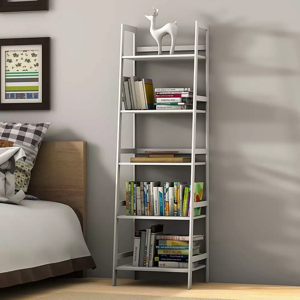 Kepooman 5 Tier Bookshelf. Modern Wood Bookcase. Storage Rack with Open Shelves. Standing Bookshelves Metal Frame Display Rack for Living Room. Bedroom. White