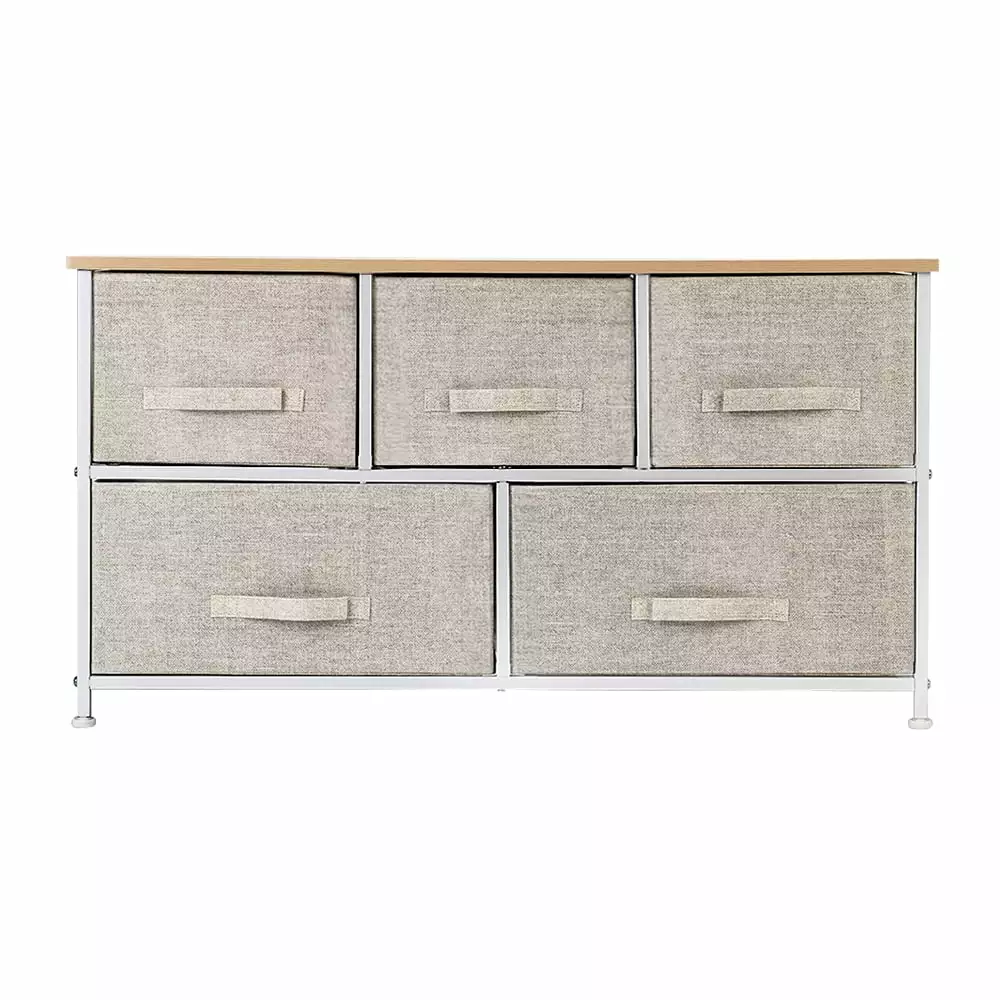 Bluethy 2-Tier Wide Closet Dresser. Nursery Dresser Tower With 5 Easy Pull Fabric Drawers And Metal Frame. Multi-Purpose Organizer Unit For Closets. Dorm Room. Living Room. Hallway. Linen/Natural