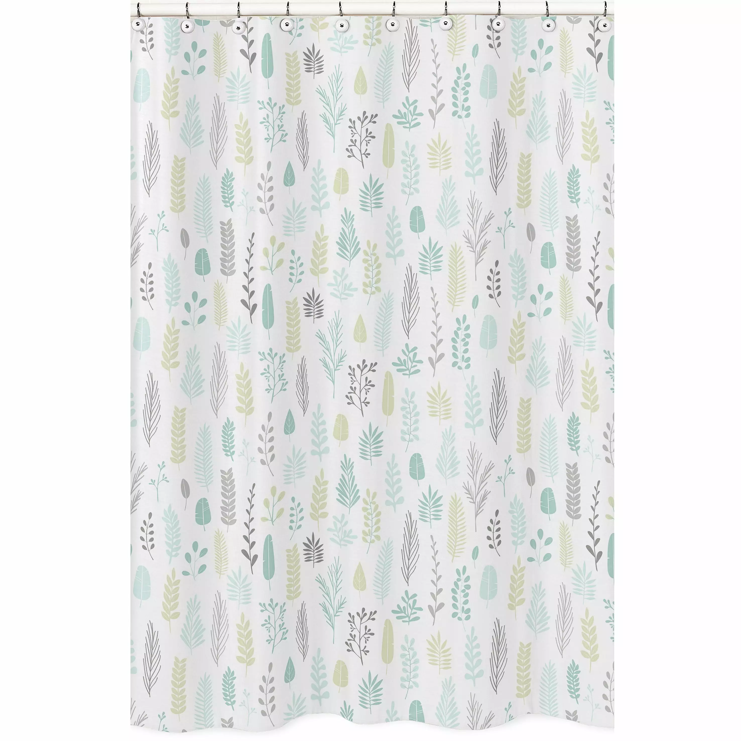 Sweet Jojo Designs Blue and Grey Tropical Leaf Bathroom Fabric Bath Shower Curtain - Turquoise. Gray and Green Botanical Rainforest Jungle Sloth Collection