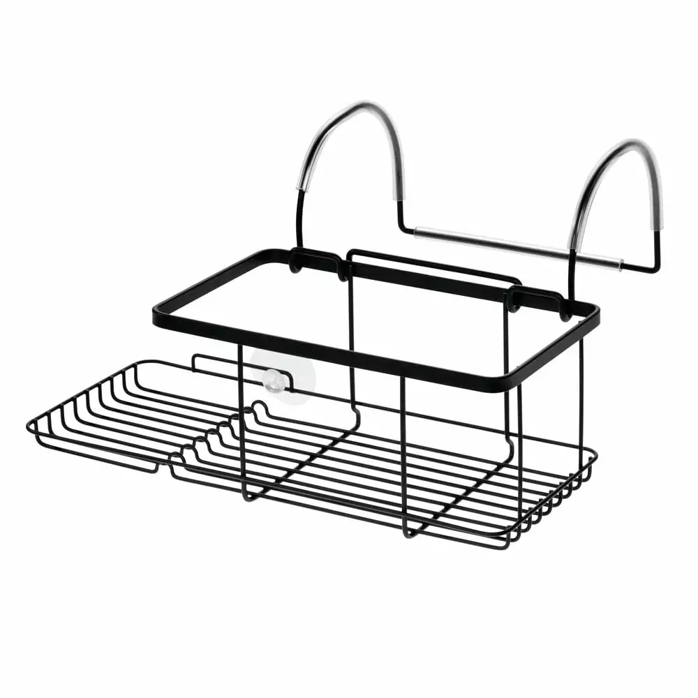 iDesign. Over Side Steel Bathtub Caddy. Matte Black