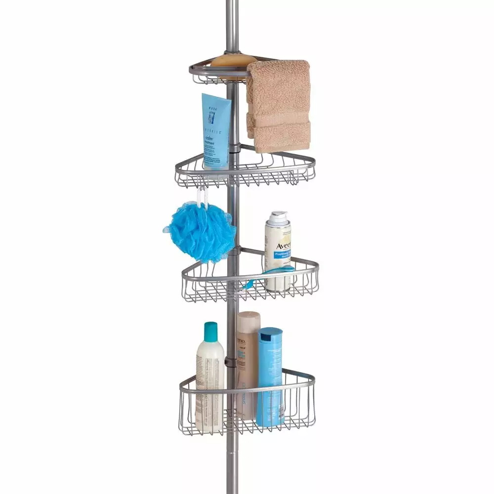 iDesign. Steel 4-Shelf Extendable Tension Shower Caddy. 8 x 11 x 108. Silver