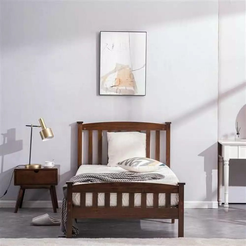 iTopRoad Framed Wood Platform Bed with Hardwood Slats Support with Headboard and Footboard.Twin