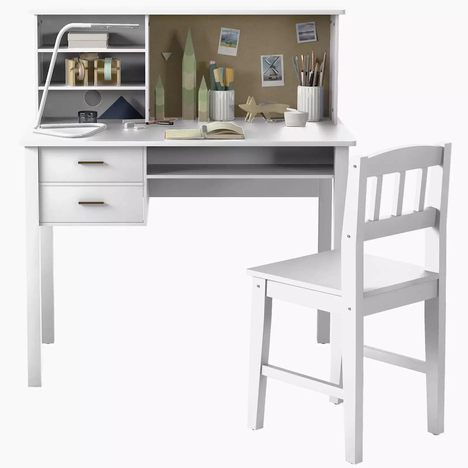 ijuicy Kids' Desk and Chair Set. Children's Bedroom Desk with Drawer for Storage. Children's Arts and Crafts Table. Study Table for Writing Reading Drawing for Boys Girls 7-14 years old - White