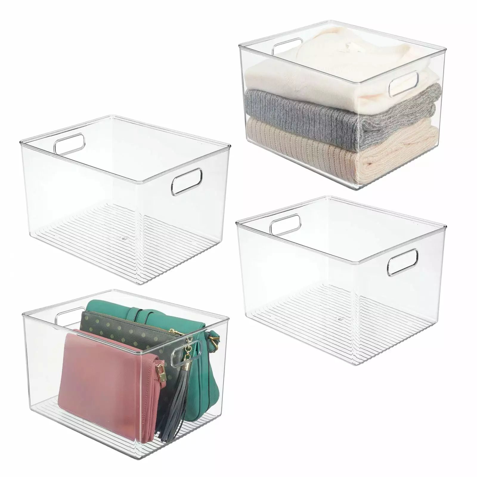 mDesign Plastic Closet Storage Organizer Container Bin. Handles - 4 Pack - Clear