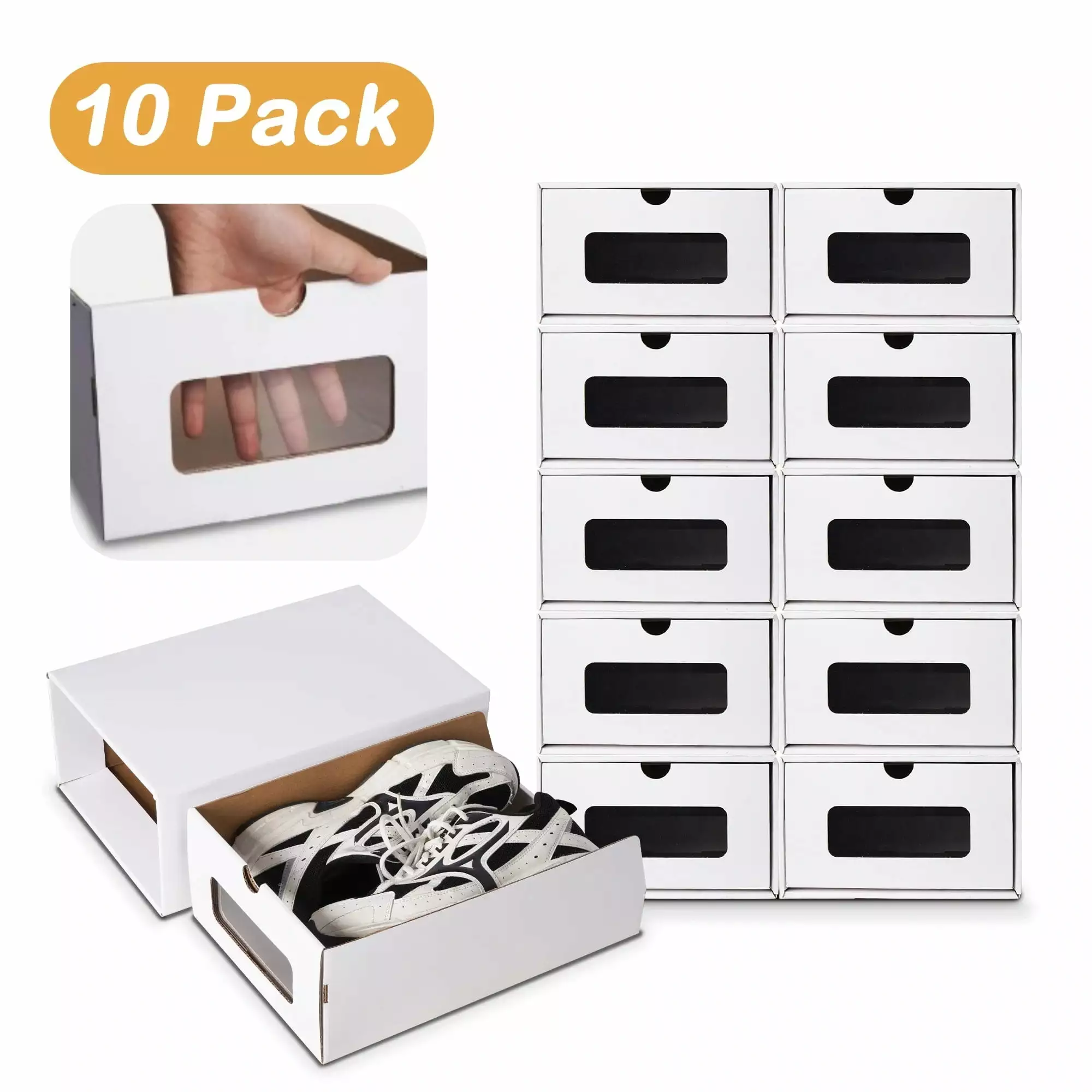 tonchean Cardboard Shoe Boxes. Shipping Boxes Kraft Drawer Storage Container with Lids. White