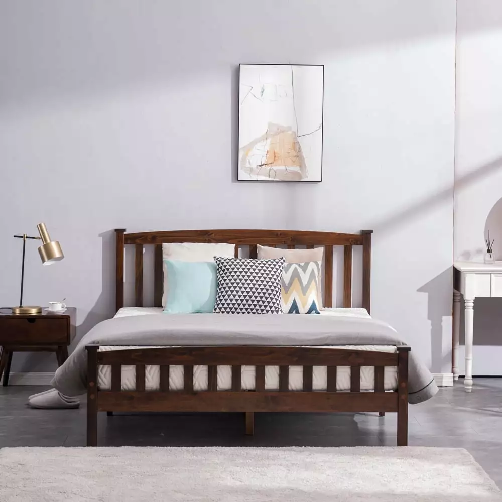 uhomepro Queen Bed Frame. Modern Platform Bed Frame with Headboard and Footboard. Classic Queen Size Bed Frame Bedroom Furniture with Wood Slats Support. No Box Spring Needed. Walnut