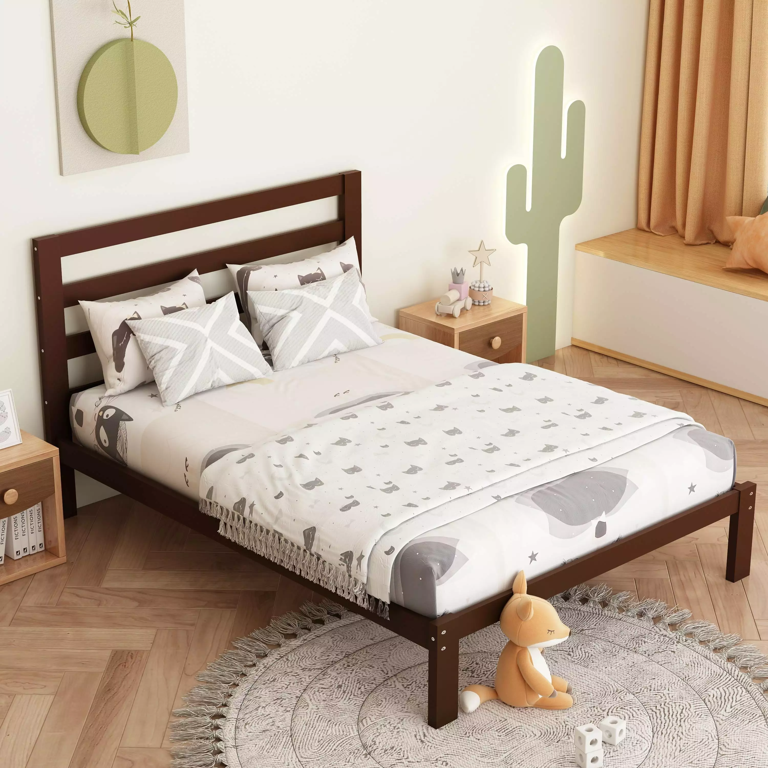 uhomepro Twin Size Bed. Solid Wood Bed Frame with Headboard and Slats for Kids Teens Adults. No Box Spring Needed. Modern Bedroom Furniture. Strong Wooden Slats. Espresso