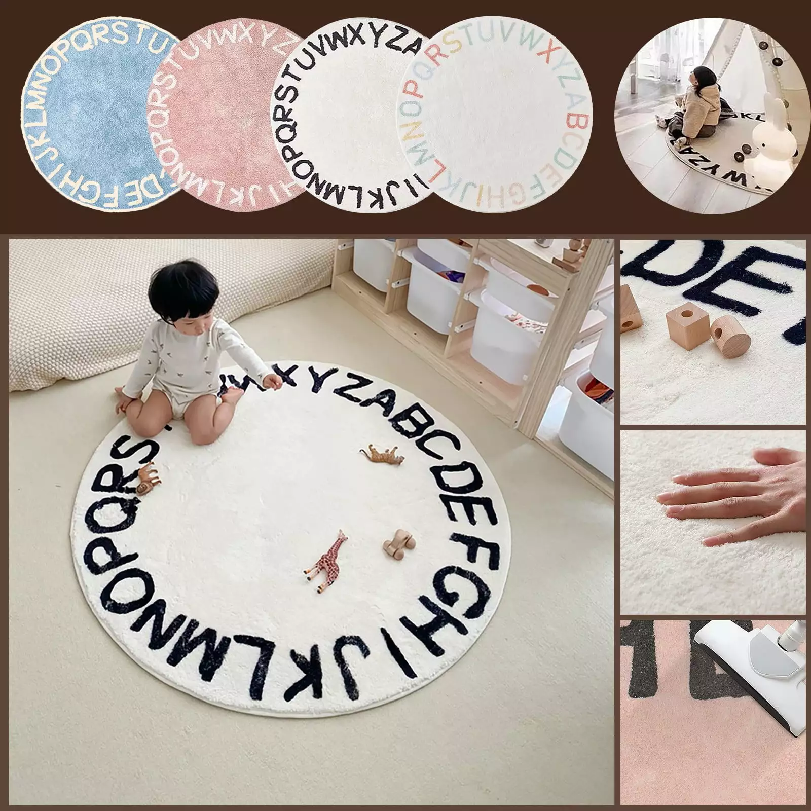 wofedyo carpet floor mats kids room rug baby play area playroom rug 26 alphabet classroom learning mat soft non slip bedroom decor rug for baby boys and girls cotton round Blue 34*24*11