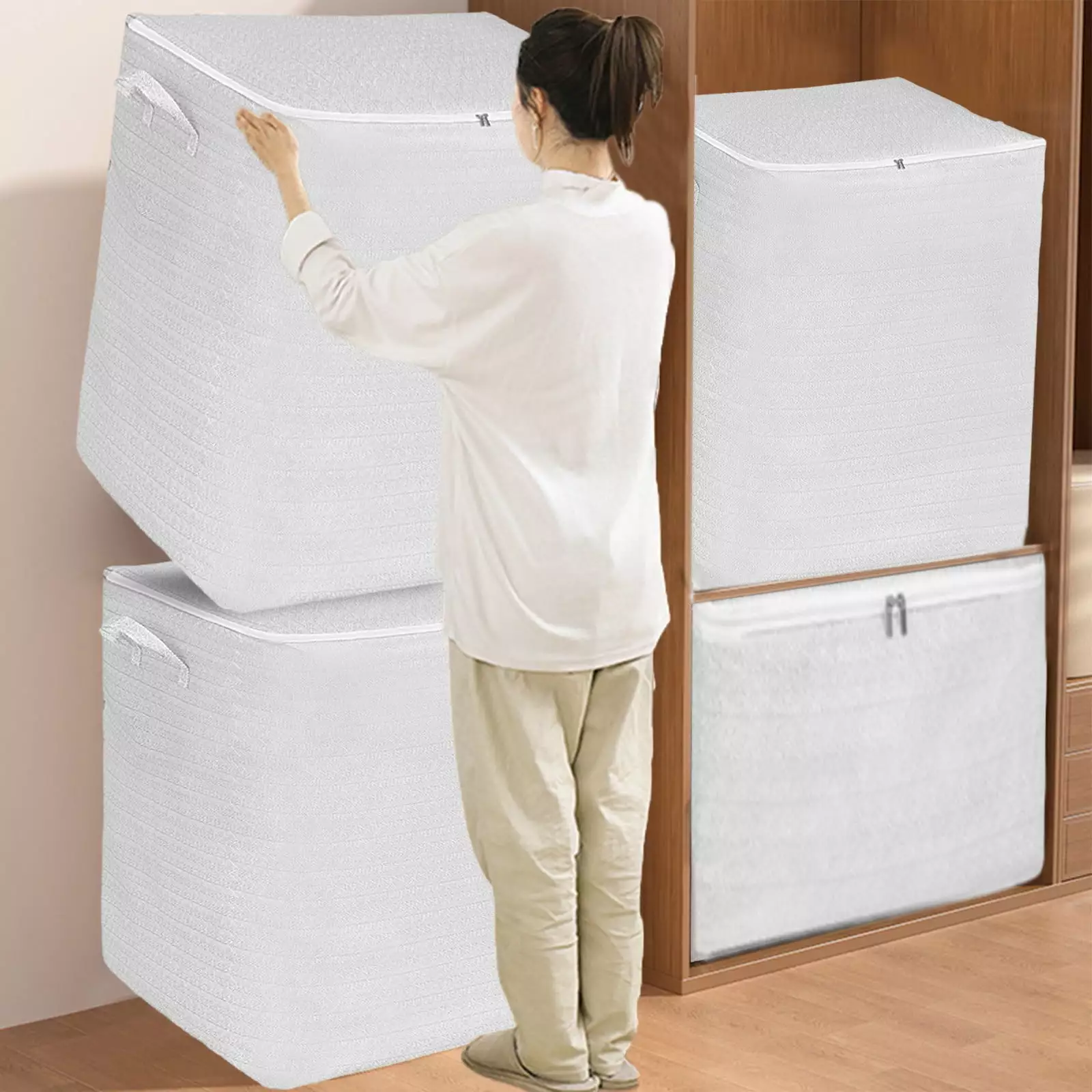 xgfhyjeh Storage Boxes for Closet Shelves. Foldable Fabric Storage Cube Bins with Lids. Cloth Clothes Storage Bags. Extra Large Capacity Cloth Storage Bins Organizer for Clothing Blanket Bedding