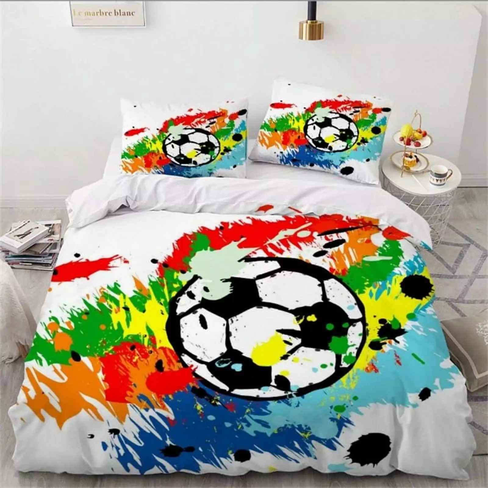 zhixing Football Print Comforter Cover Sports Theme Bedding 3D Football Print 3Piece Quilt Cover Sets 1 Quilt Cover + 2 Pillowcase